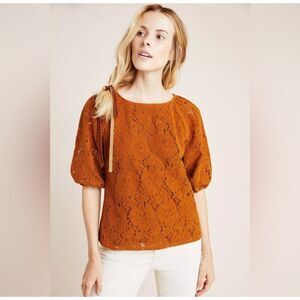 Dolan Anthropologie North Coast “Noral” Floral Puff Sleeve Top Size L Rust